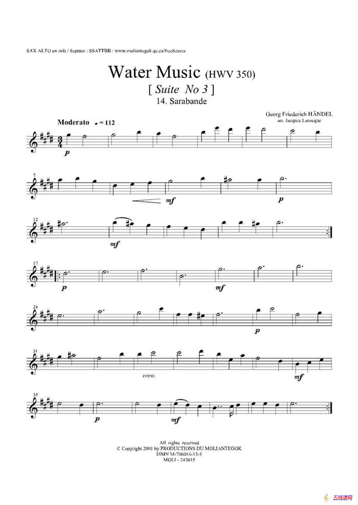 Water Music（HWV.350 No.3）（中音萨克斯）