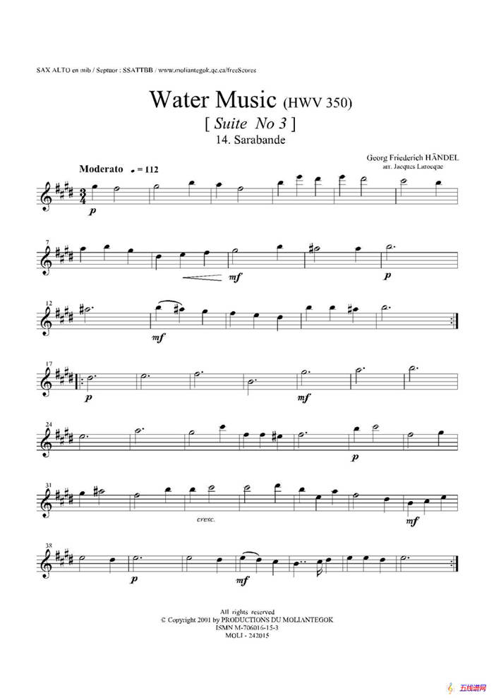 Water Music（HWV.350 No.3）（中音薩克斯）