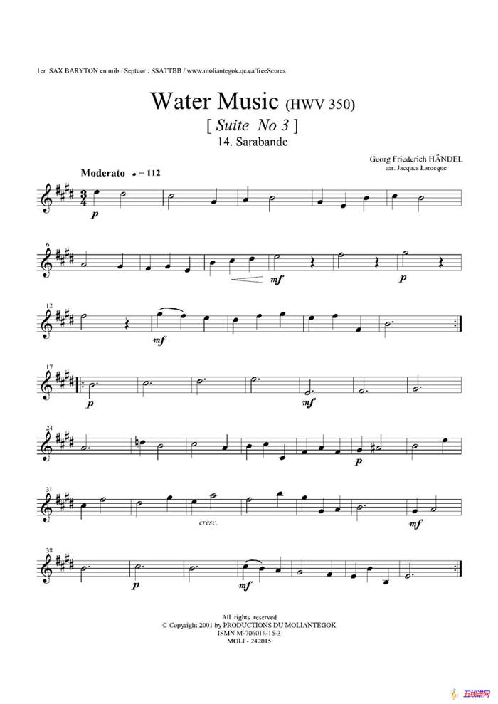Water Music（HWV.350 No.3）（第一上低音萨克斯）