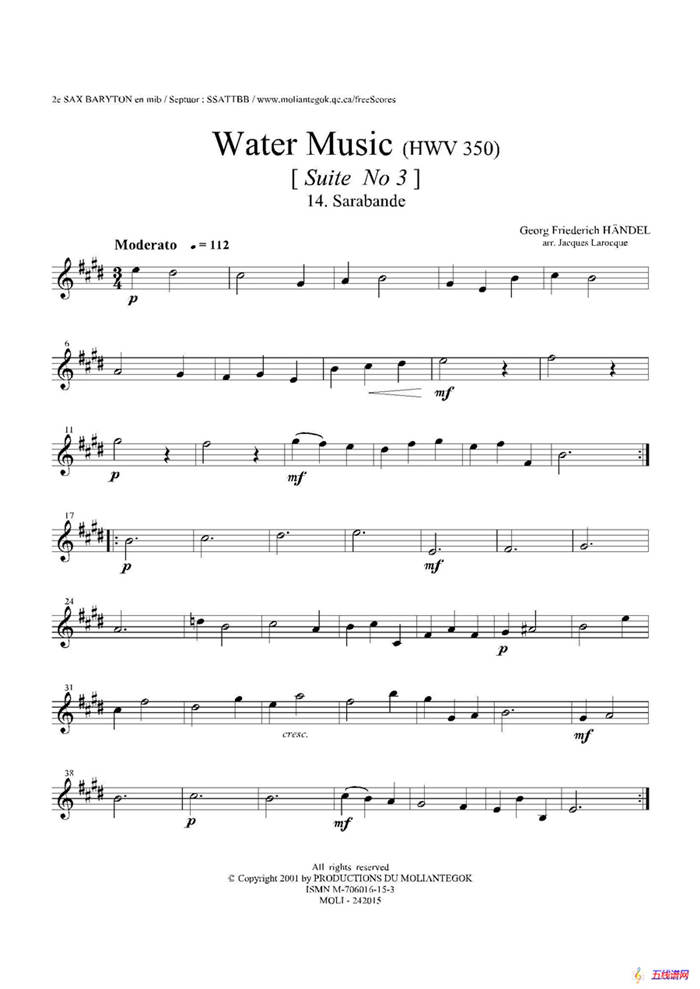 Water Music（HWV.350 No.3）（第二上低音薩克斯）