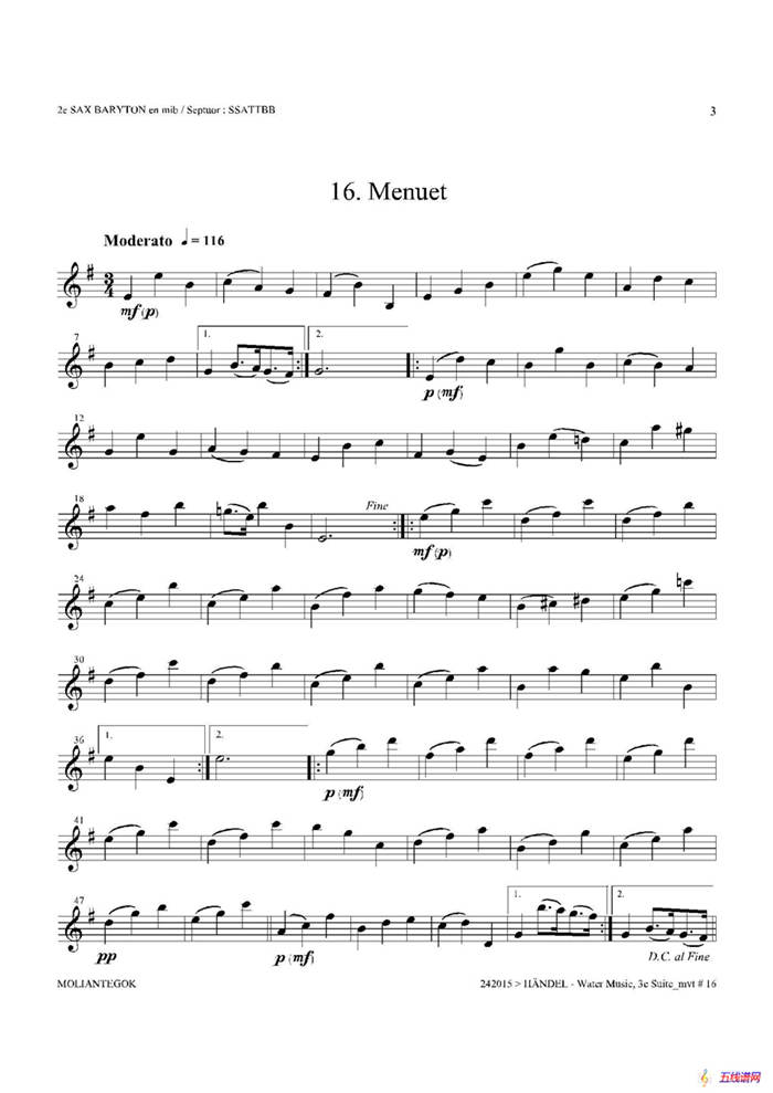 Water Music（HWV.350 No.3）（第二上低音薩克斯）