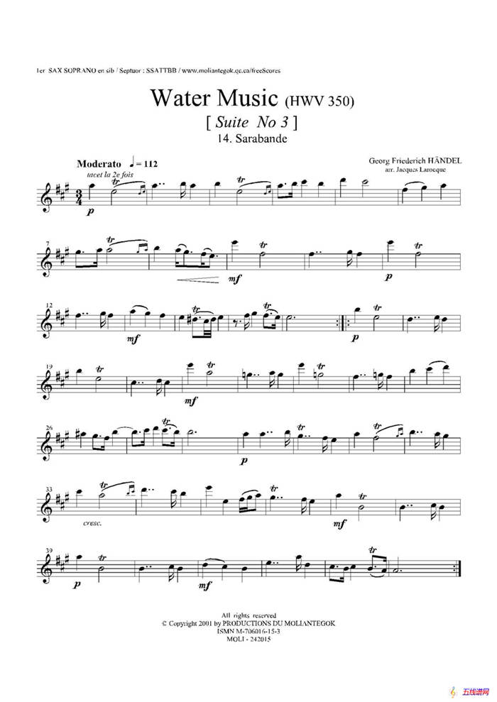 Water Music（HWV.350 No.3）（第一高音萨克斯）