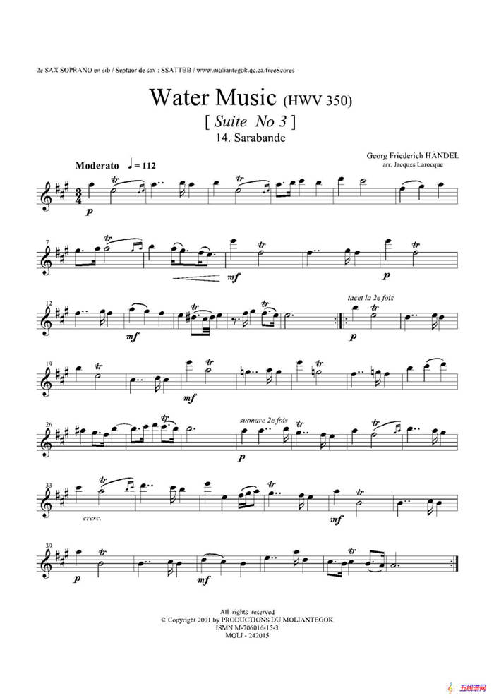 Water Music（HWV.350 No.3）（第二高音萨克斯）