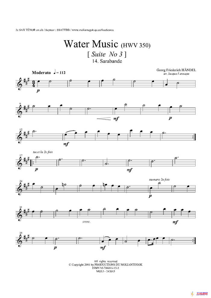 Water Music（HWV.350 No.3）（第二次中音萨克斯）