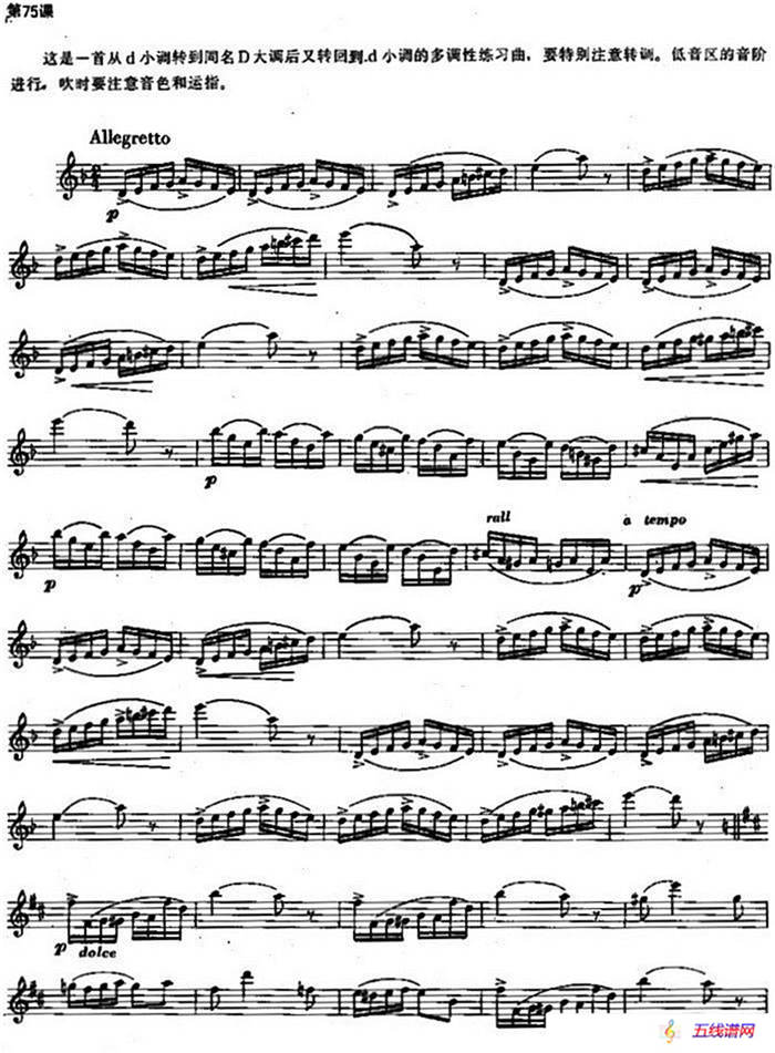 长笛练习曲100课之第75课 （低音区音阶进行与音色和运指练习曲）