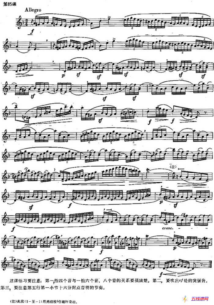 长笛练习曲100课之第85课 （四个音与一拍六个音 八个音练习曲）