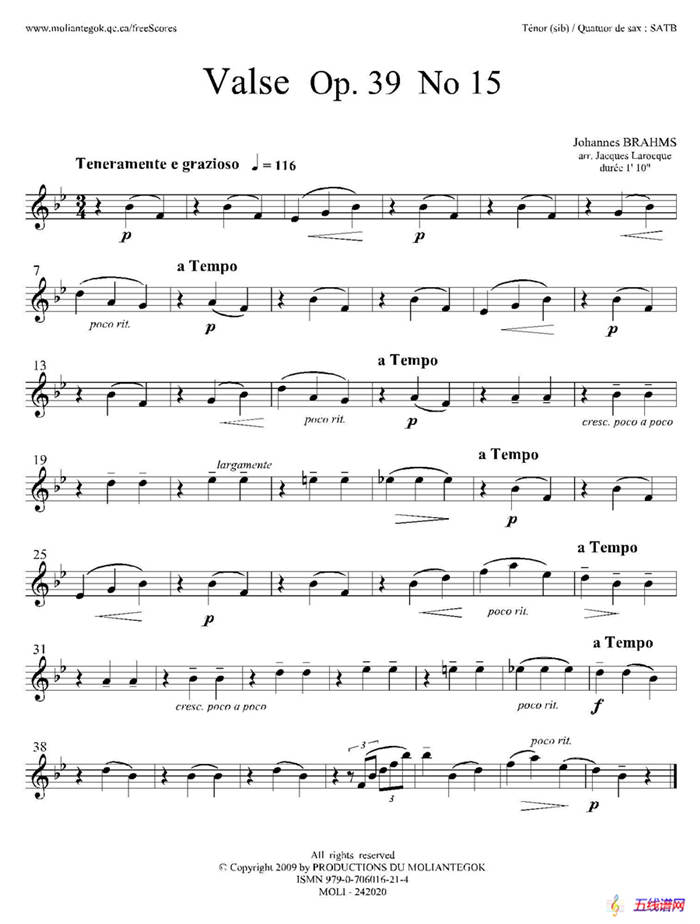 圆舞曲 Op39 No15（四重奏次中音萨克斯分谱）