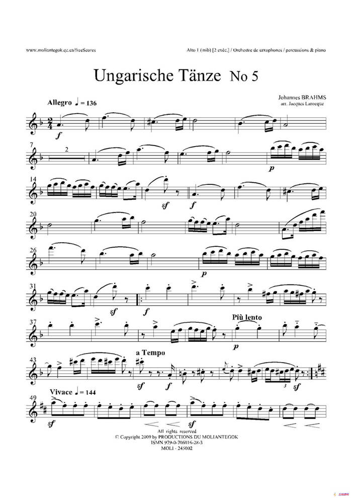 Ungarische Tnze No 5（十五重奏​Alt.1-2-3​分谱）