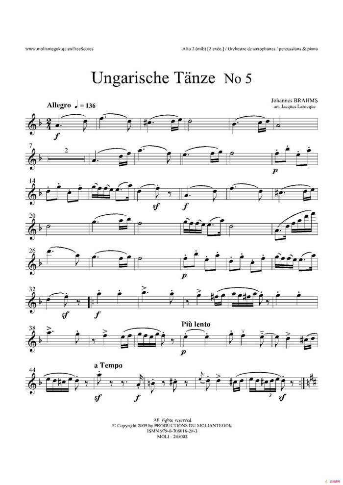 Ungarische Tnze No 5（十五重奏​Alt.1-2-3​分谱）