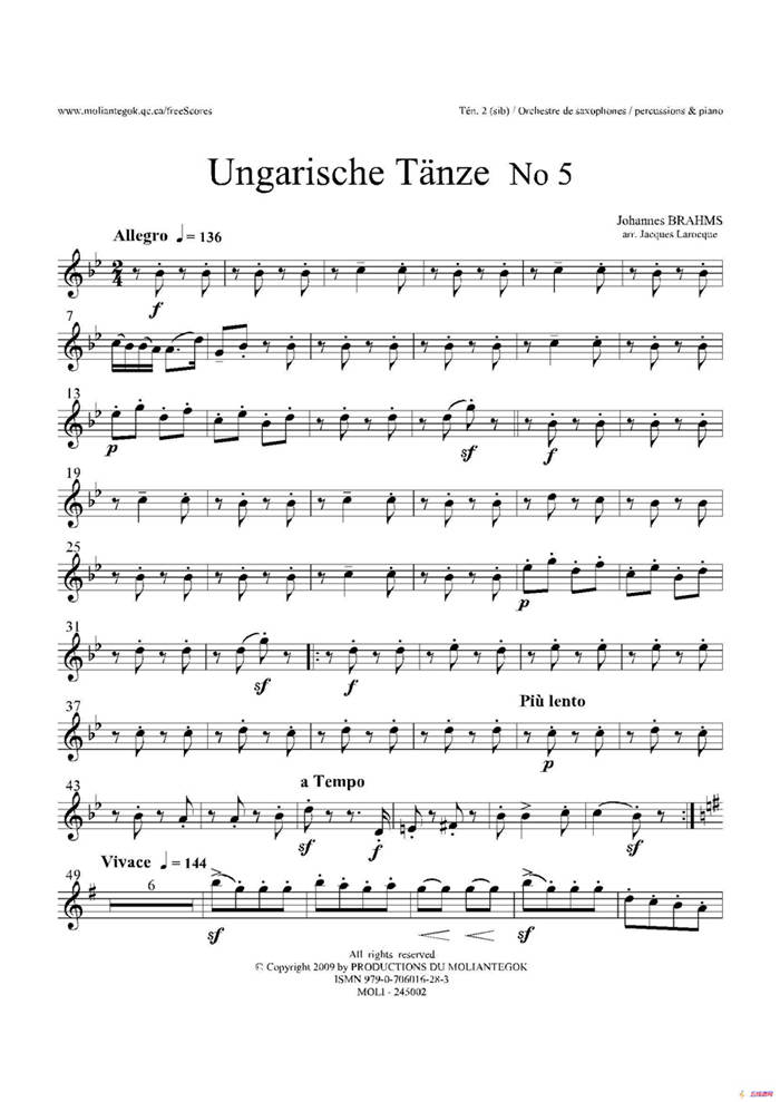 Ungarische Tnze No 5（十五重奏​Ten.1-2-3​分谱）