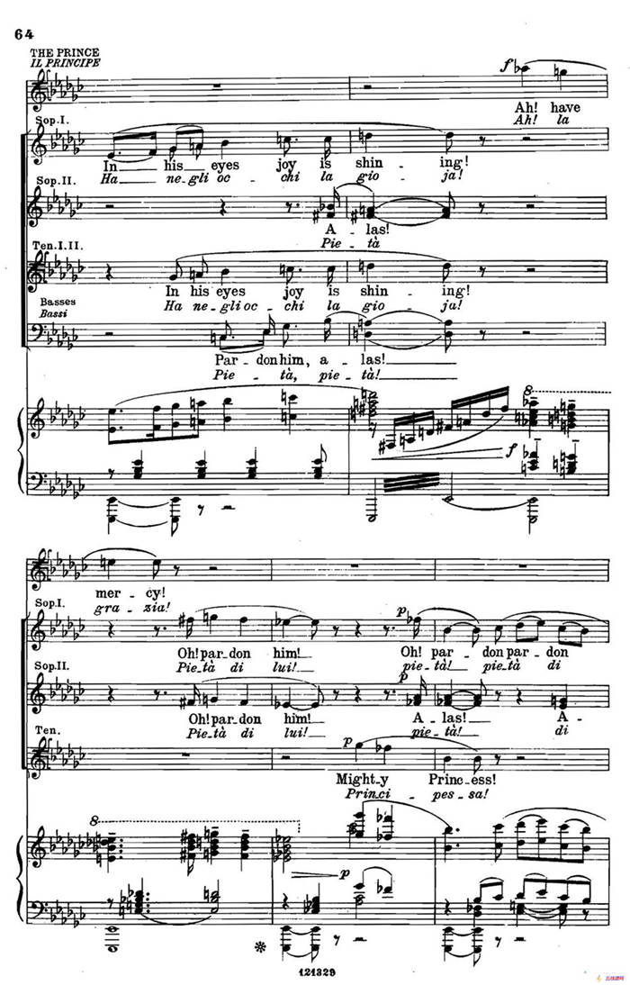 《图兰朵公主》三幕五场歌剧（英意双语）全谱（钢琴伴奏谱 P63——74）