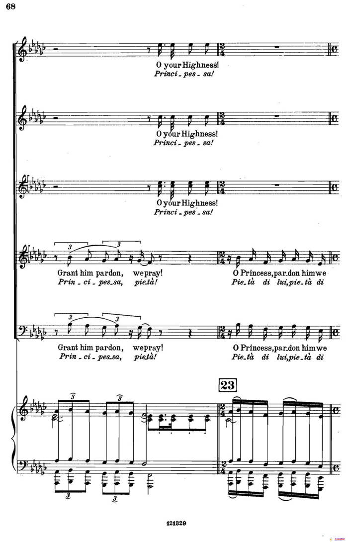 《图兰朵公主》三幕五场歌剧（英意双语）全谱（钢琴伴奏谱 P63——74）