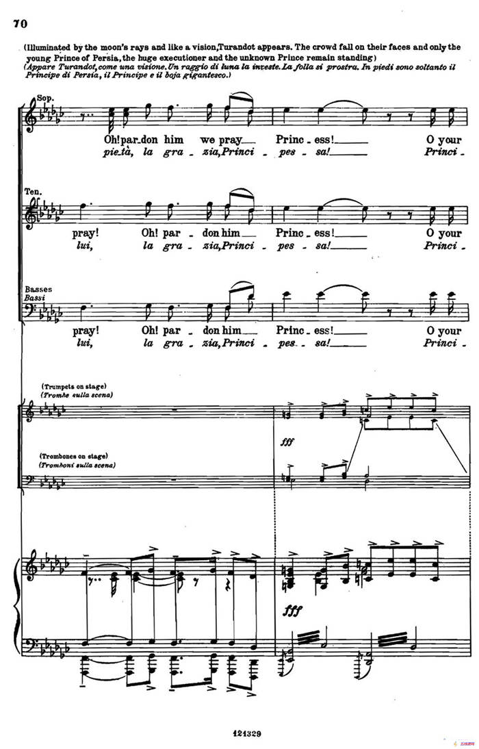 《图兰朵公主》三幕五场歌剧（英意双语）全谱（钢琴伴奏谱 P75——100）