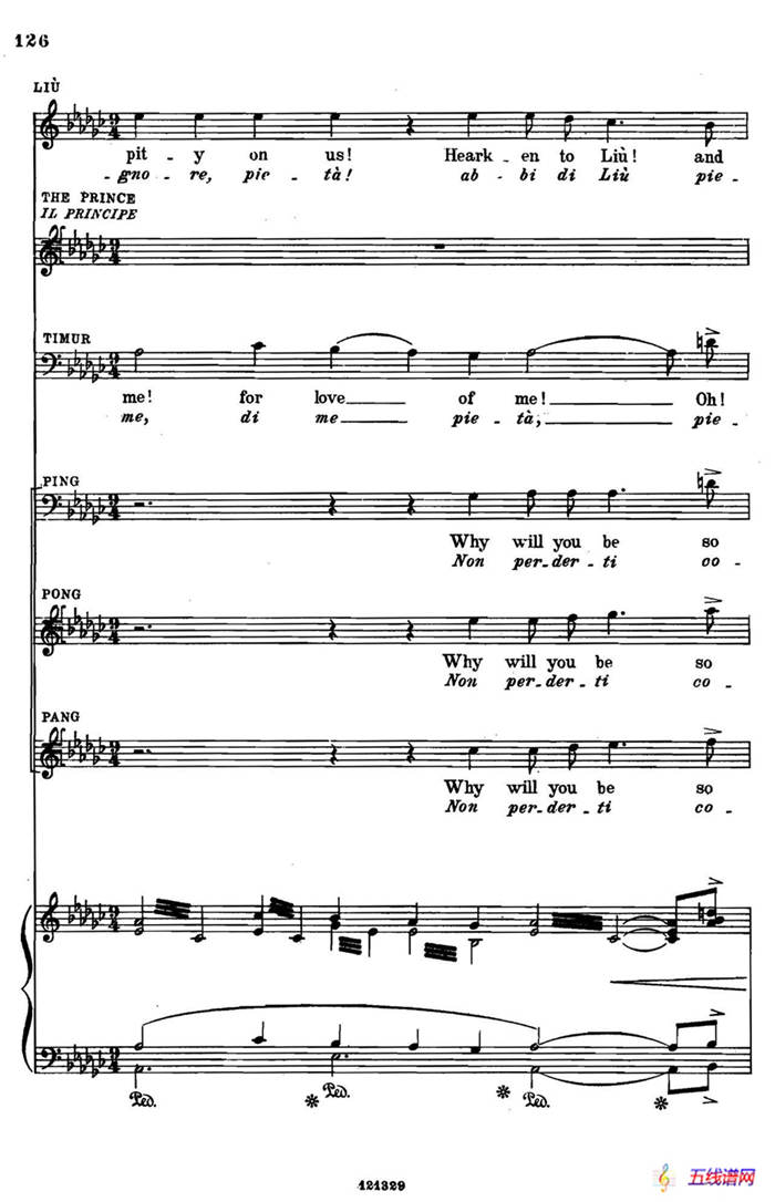 《图兰朵公主》三幕五场歌剧（英意双语）全谱（钢琴伴奏谱 P123——151）
