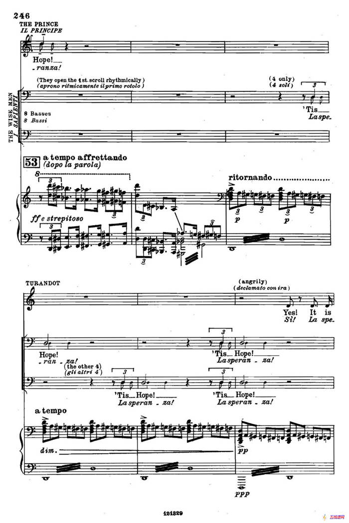 《图兰朵公主》三幕五场歌剧（英意双语）全谱（钢琴伴奏谱 P251——263）