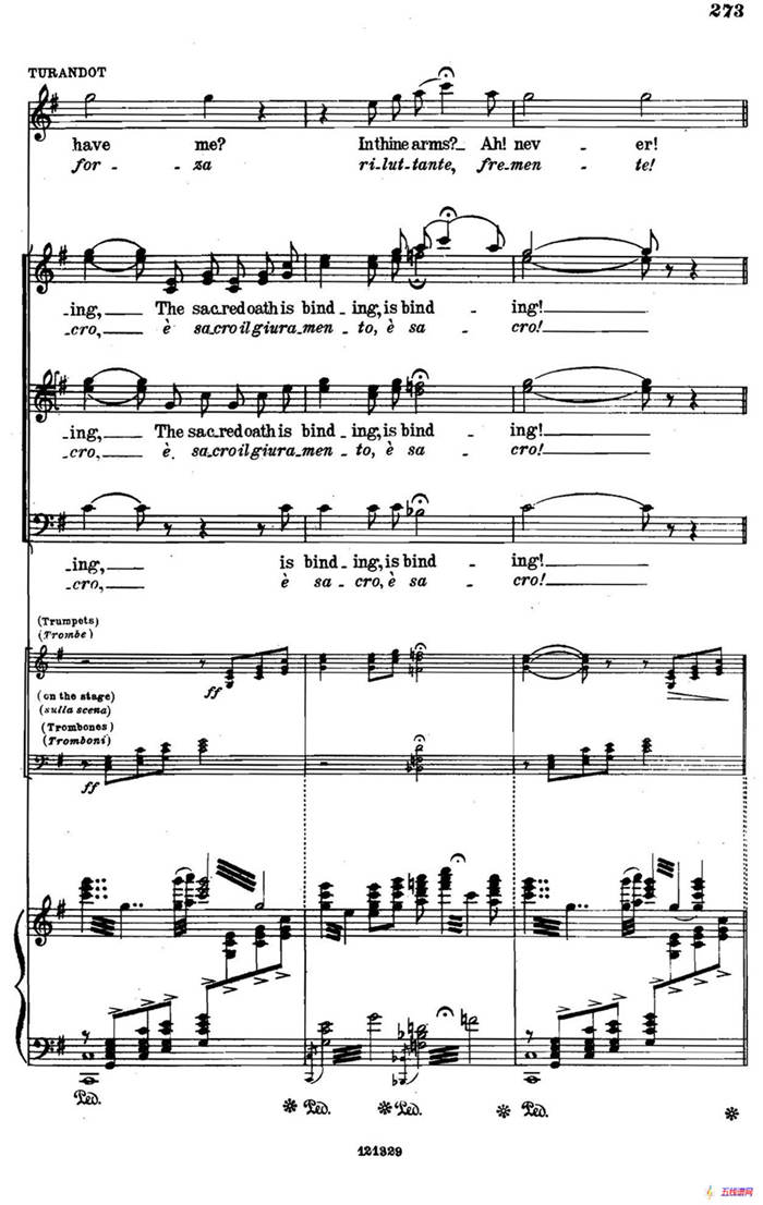 《图兰朵公主》三幕五场歌剧（英意双语）全谱（钢琴伴奏谱 P264——282）