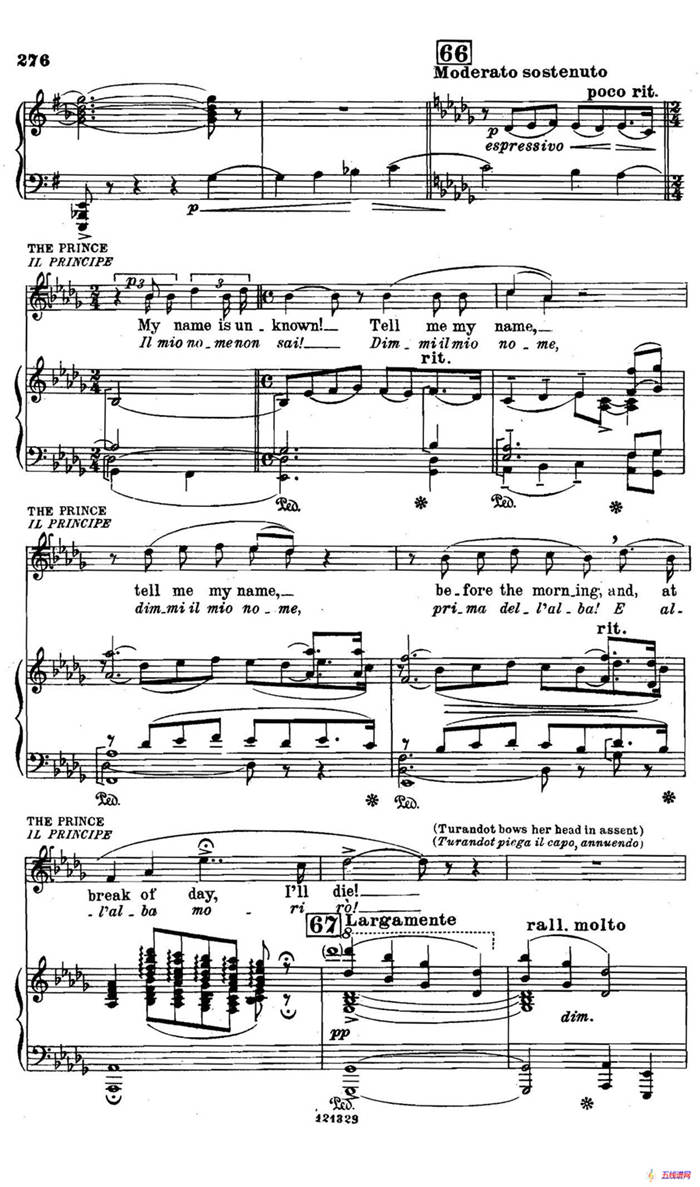 《图兰朵公主》三幕五场歌剧（英意双语）全谱（钢琴伴奏谱 P283——293）