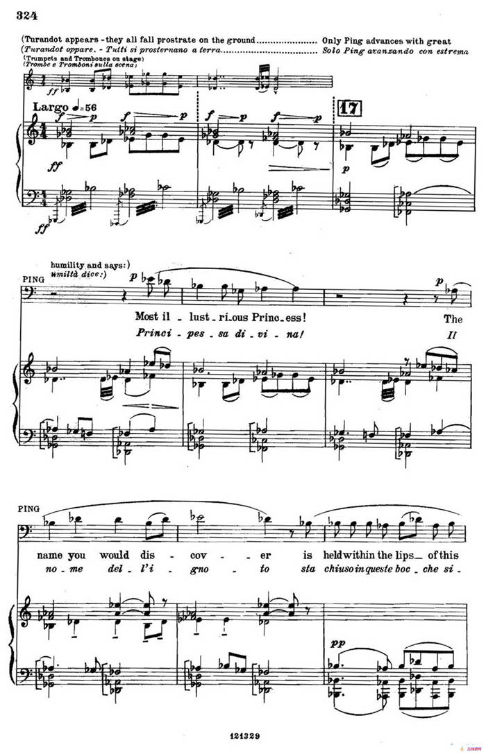 《图兰朵公主》三幕五场歌剧（英意双语）全谱（钢琴伴奏谱 P335——354）