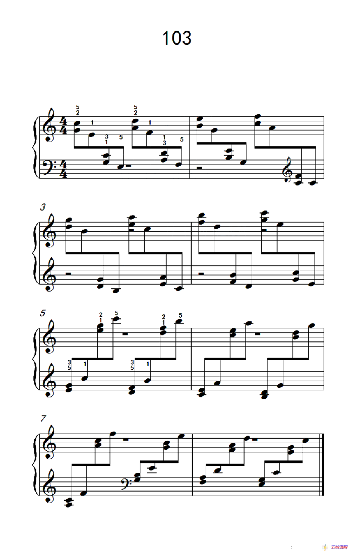 两手交替或交错弹奏的练习 103（儿童钢琴手指练习 2）