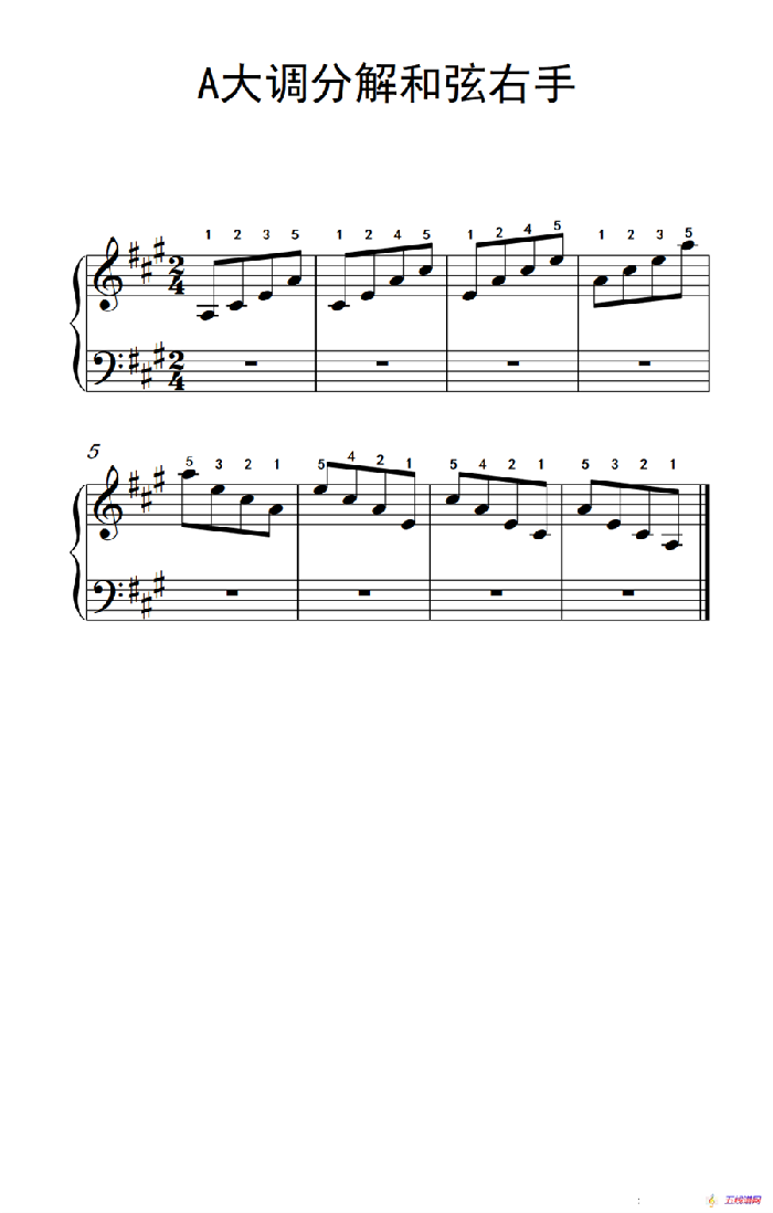 第二级 4.A大调分解和弦右手（中央音乐学院 钢琴（业余）考级教程 1-3级）