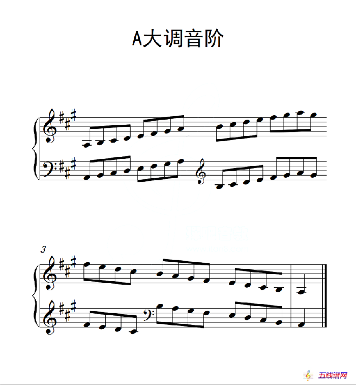 第二级 A大调音阶（中国音乐学院钢琴考级作品1~6级）