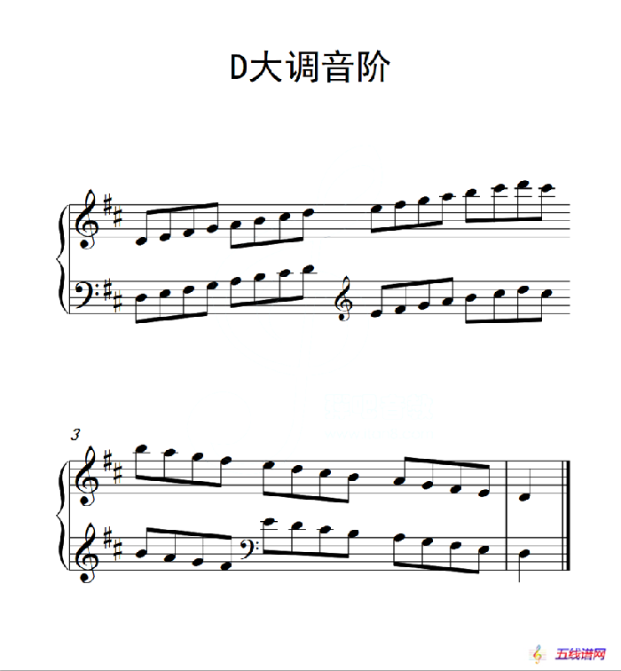 第二级 D大调音阶（中国音乐学院钢琴考级作品1~6级）