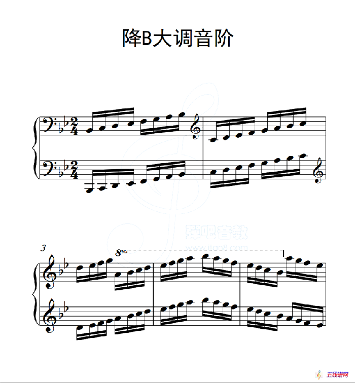 第五级 降B大调音阶（中国音乐学院钢琴考级作品1~6级）