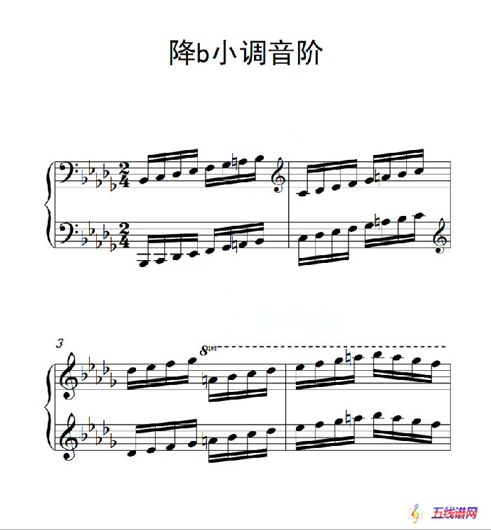 第六级 降b小调音阶（中国音乐学院钢琴考级作品1~6级）