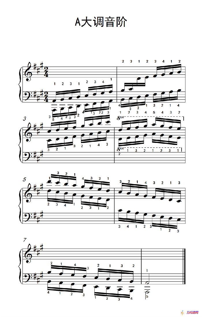 第四级 7.A大调音阶（中央音乐学院 钢琴（业余）考级教程 4-6级）