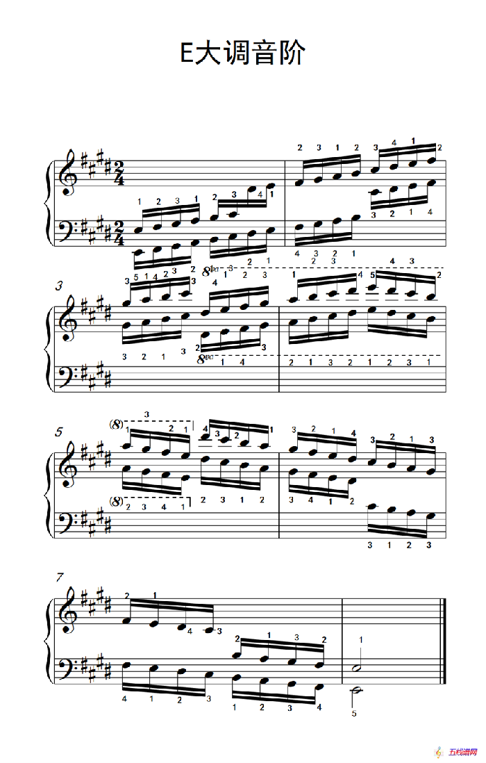 第四级 9.E大调音阶（中央音乐学院 钢琴（业余）考级教程 4-6级）