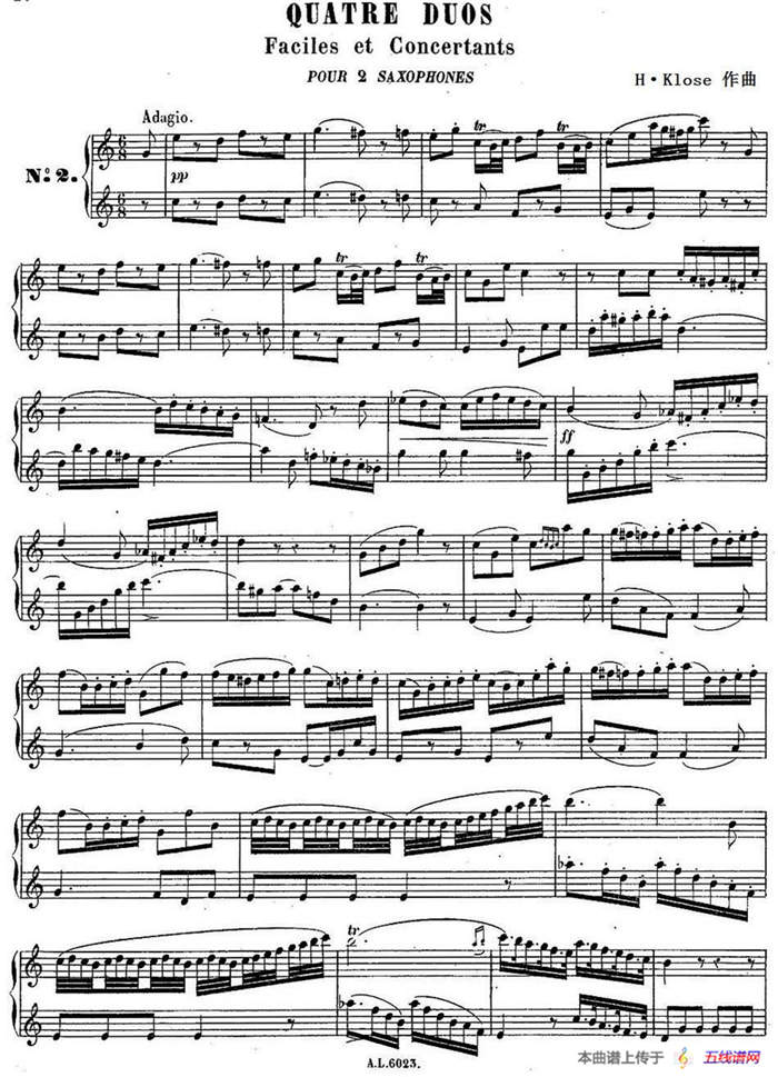 H·Klose练习曲（Quatre Duos Faciles et Concertants Pour 2 Saxophones—No.2）