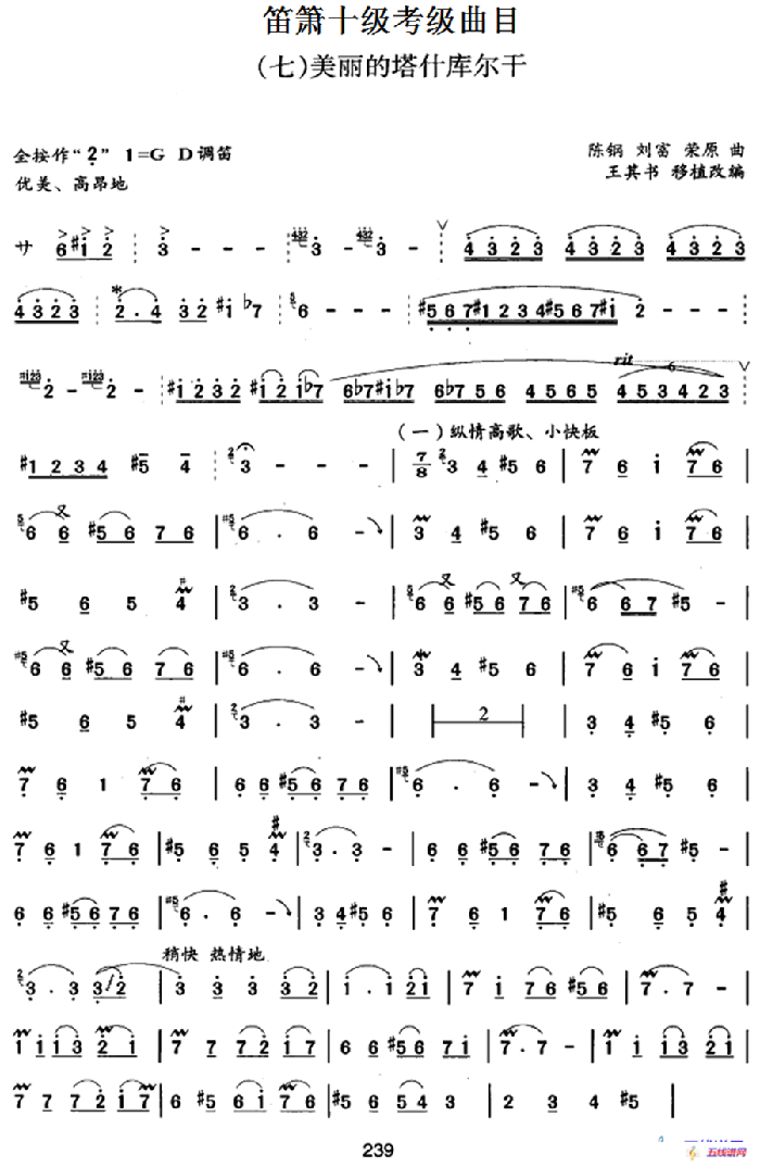 笛箫十级考级曲目：美丽的塔什库尔干
