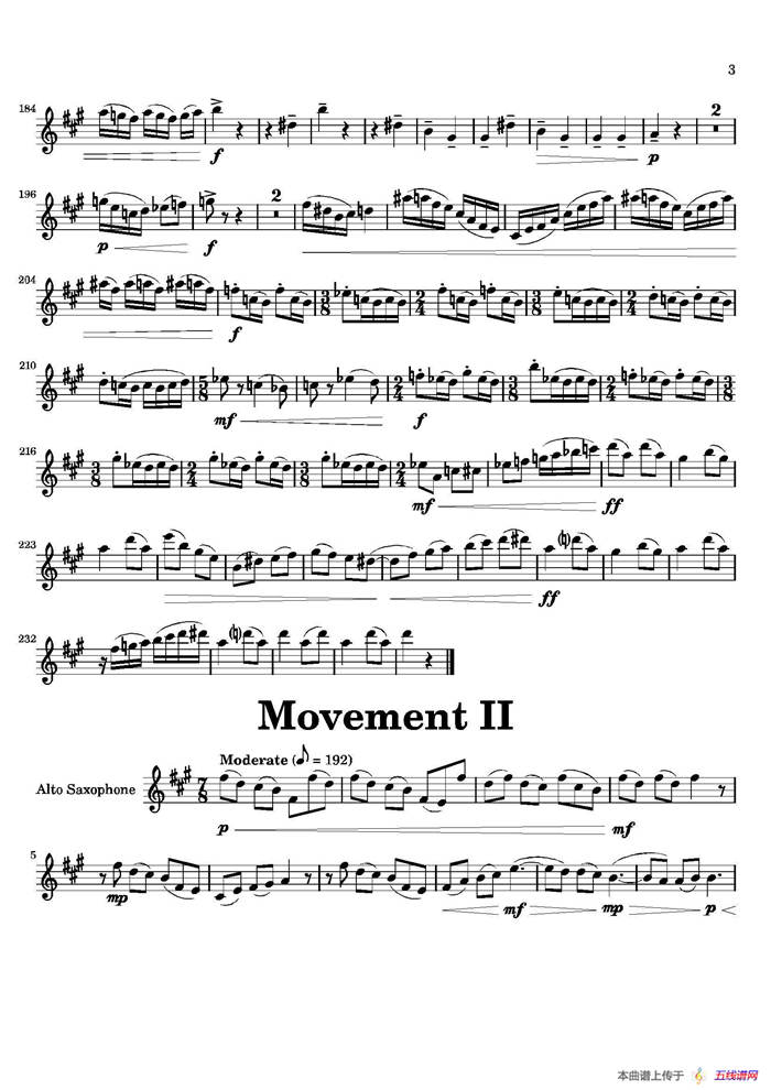 Movement（四重奏中音萨克斯分谱）