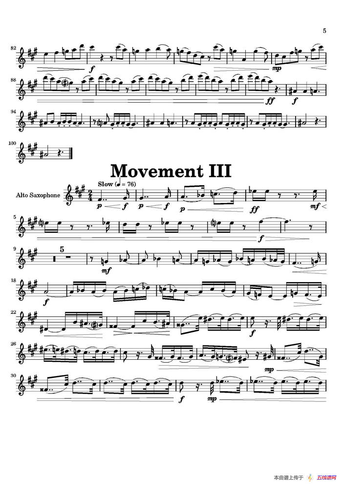 Movement（四重奏中音萨克斯分谱）