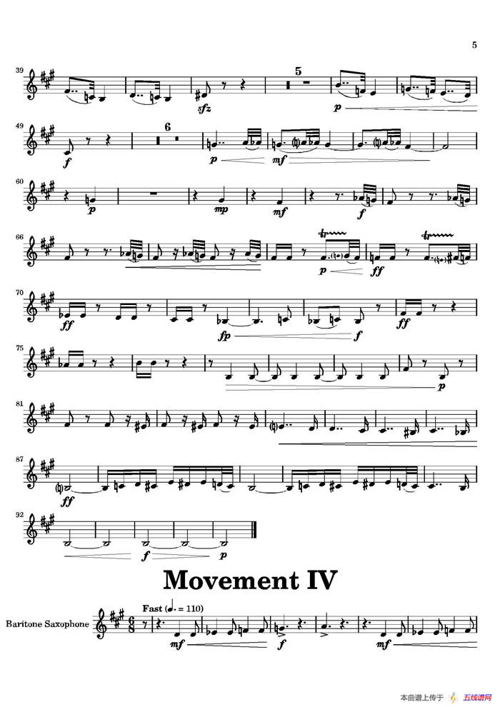 Movement（四重奏上低音萨克斯分谱）