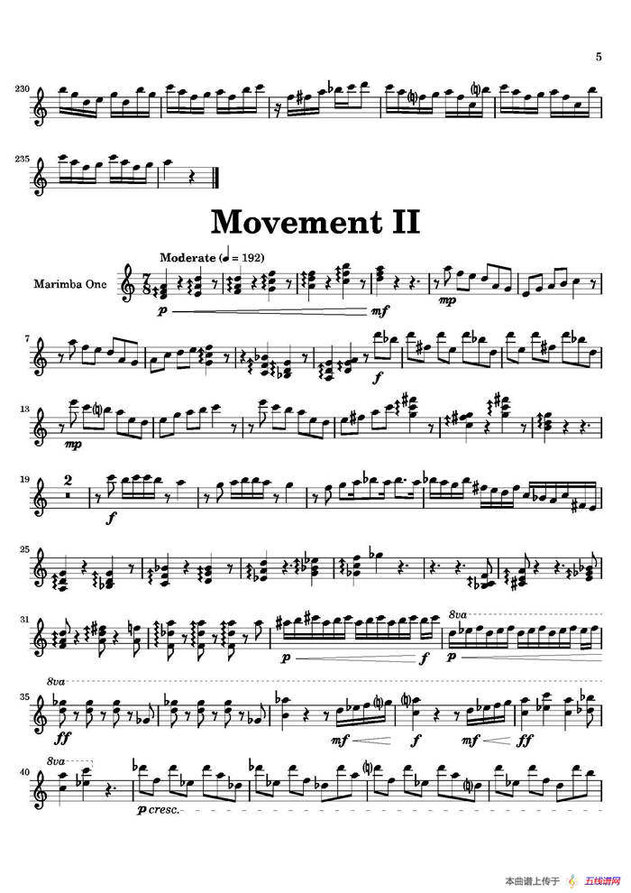 Movement（萨克斯四重奏与打击乐）（第一木琴分谱）