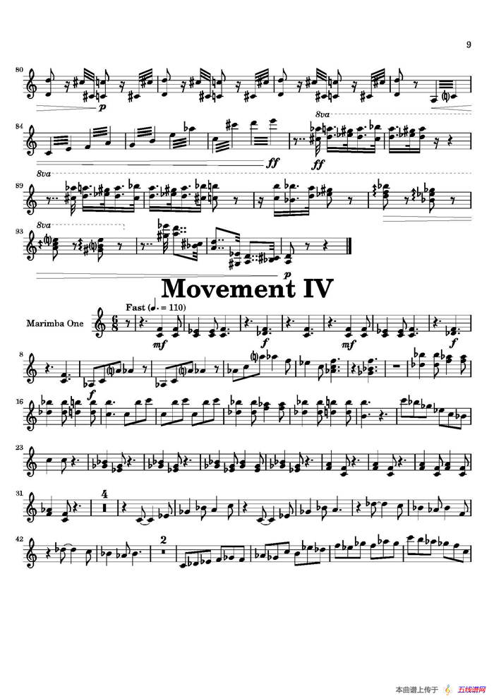 Movement（萨克斯四重奏与打击乐）（第一木琴分谱）