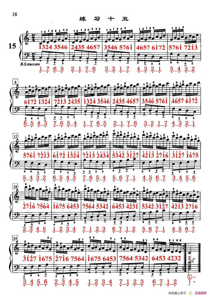 哈农《手风琴手指练习》之十五（五线谱+简谱）