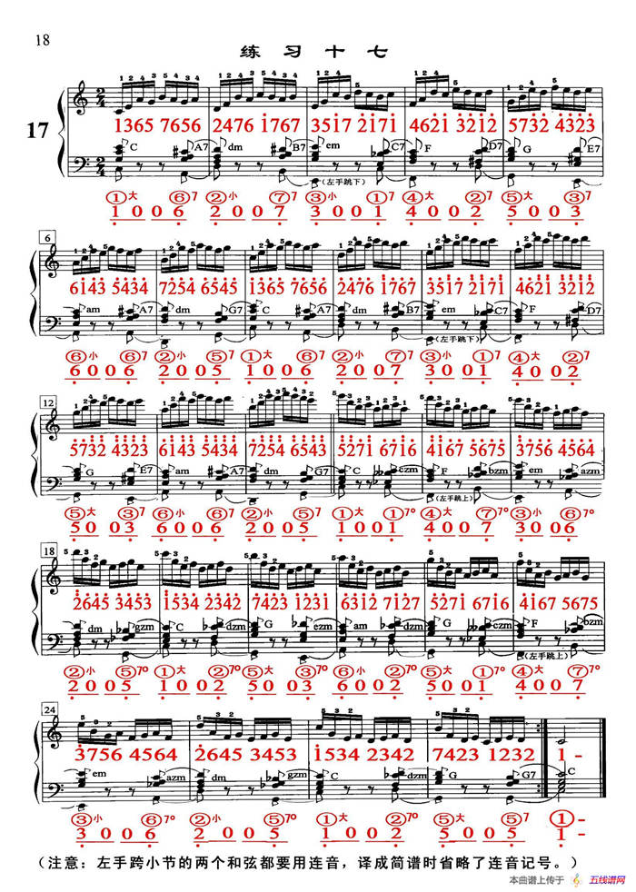 哈农《手风琴手指练习》之十七（五线谱+简谱）
