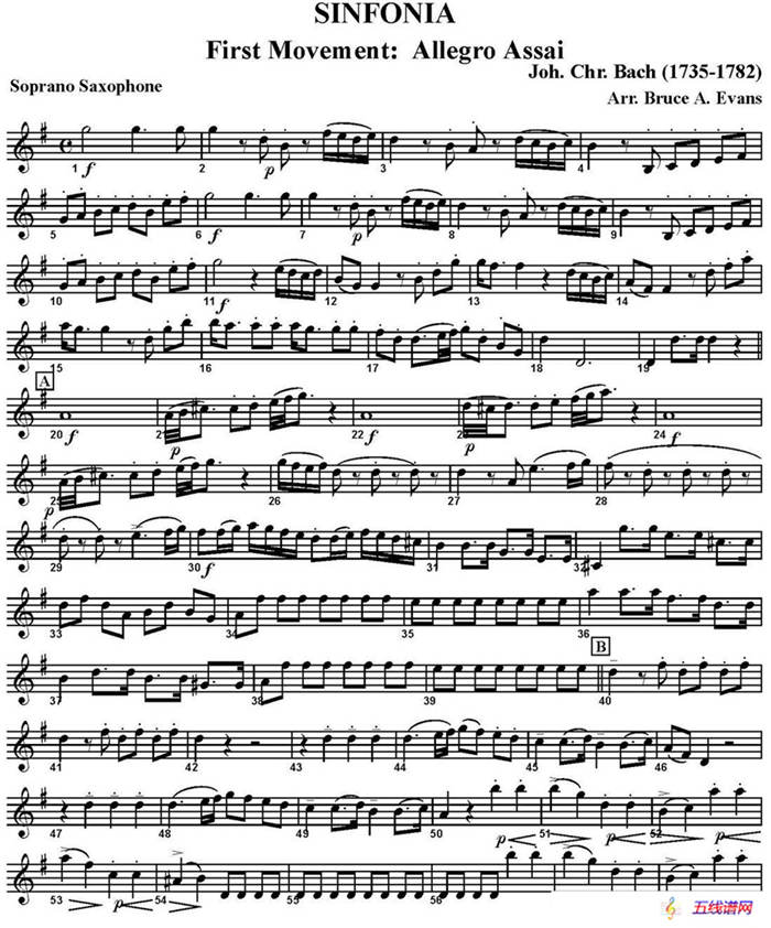 SINFONIA First Movement：Allegro Assai（四重奏·高音萨克斯分谱）