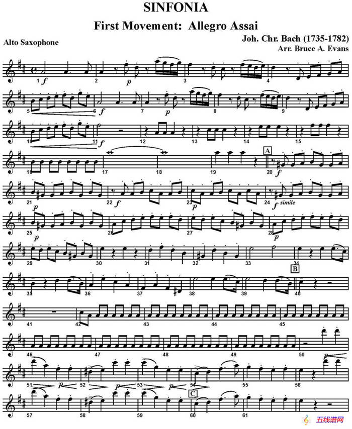 SINFONIA First Movement：Allegro Assai（四重奏·中音萨克斯分谱）
