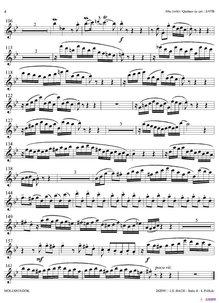 Suite anglaise No 2,BWV 807（法国组曲之二·前奏曲）（中音萨克斯分谱）