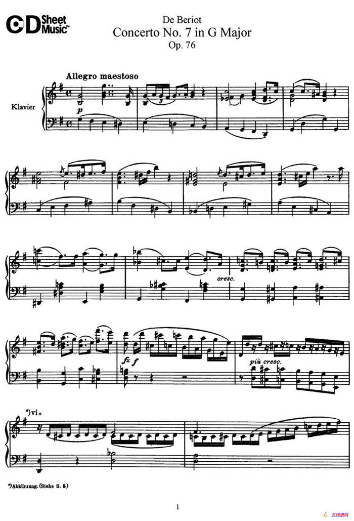 G大调第七协奏曲（Concerto No.7 in G Major）Op.76（小提琴+钢琴伴奏）