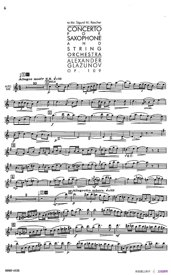Glazunov Op.109（格拉组诺夫协奏曲Op.109）（中音萨克斯分谱）