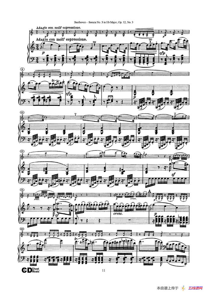 降E大调第三小提琴奏鸣曲（Sonata No.3 in Eb Major Op.12,No.3）（小提琴+钢琴伴奏）