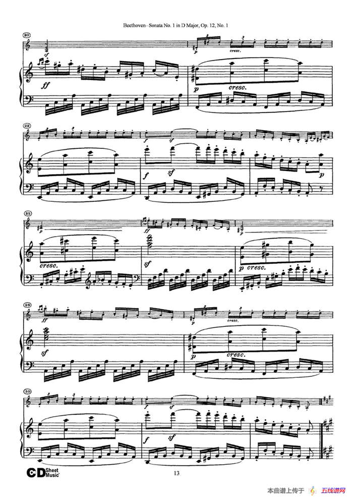 D大调第一小提琴奏鸣曲（Sonata No.1 in D Major Op.12,No.1）（小提琴+钢琴伴奏）
