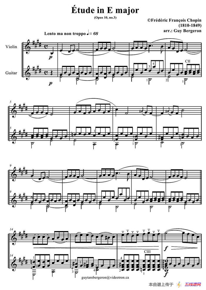 Etude in E major Op.10,No.3（小提琴吉它二重奏）