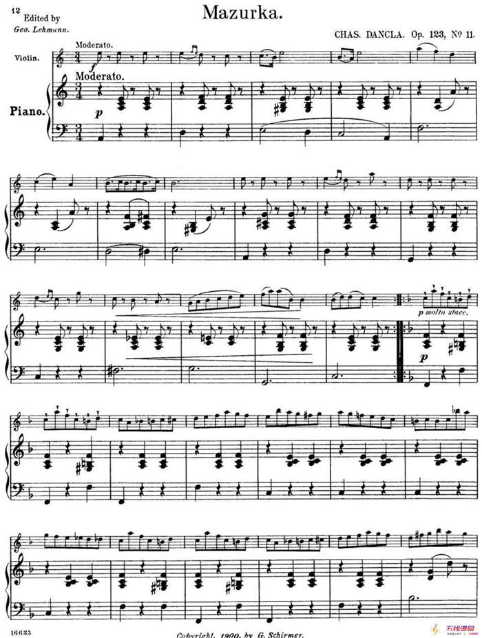 25首小提琴曲合集：Mazurka.（CHAS.DANCLA. Op.123，No.11）（小提琴+钢琴伴奏）