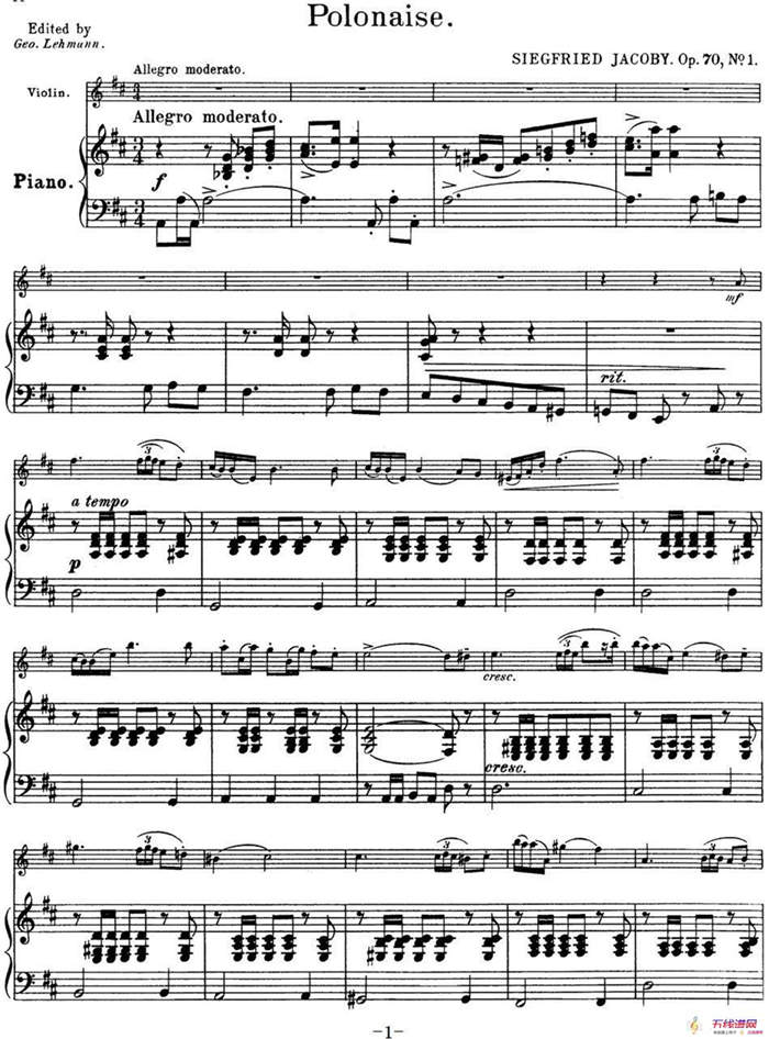 25首小提琴曲合集：Polonaise.（SIEGFRIED JACOBY. Op.70，No.1）（小提琴+钢琴伴奏）