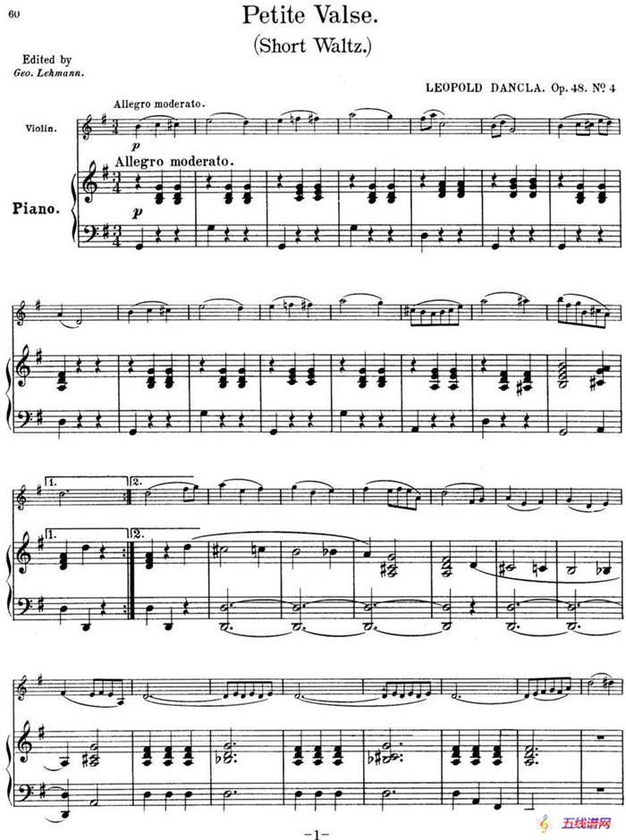 25首小提琴曲合集：Petite Valse.（Short Waltz.）（LEOPOLD DANCLA. Op.48，No.4）（小提琴+钢琴伴奏）